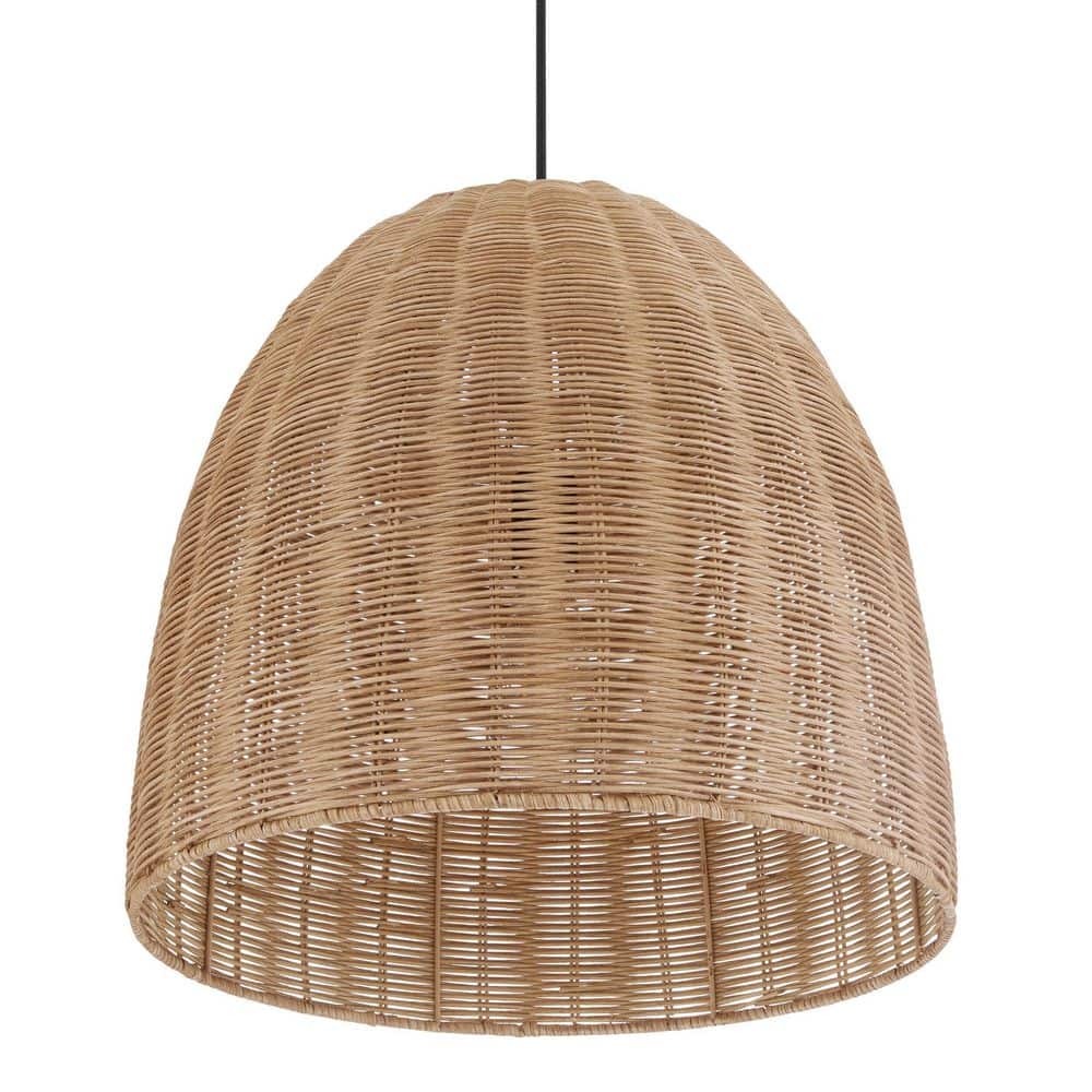 Highler 1-Light Matte Black Island Pendant with Natural Rattan Shade