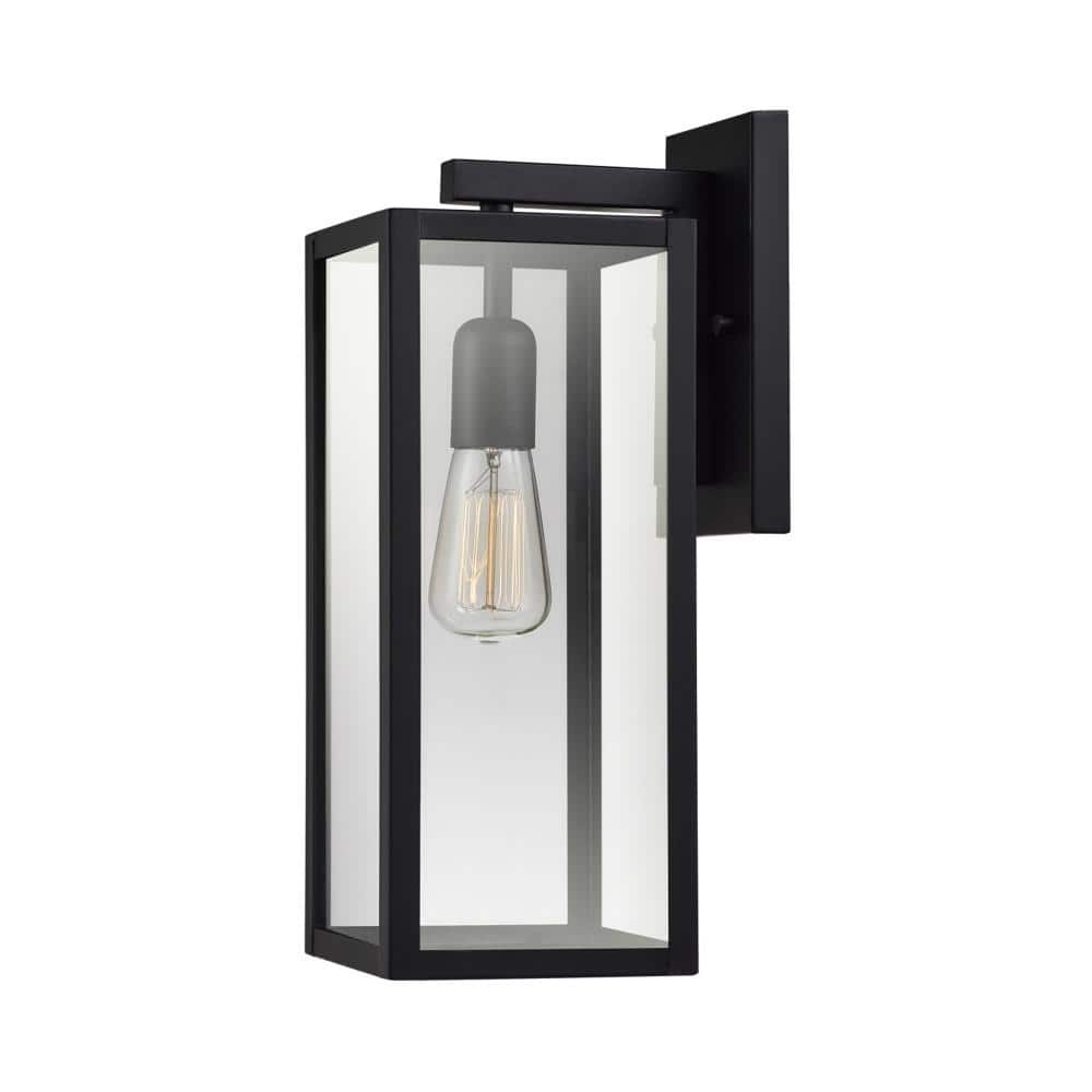 Hurley Modern 1-Light Matte Black Hardwired Medium Outdoor Wall Lantern Sconce