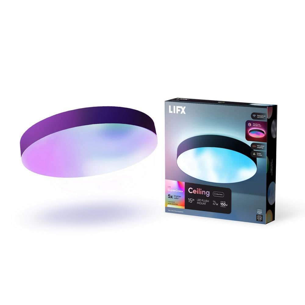 LIFX 15 in. Matte Black Indoor Selectable LED Flush Mount Multi - Color Smart WiFi Ceiling Light Works Alexa/Hey Google/HomeKit - Stu's Home Improvement Outlet