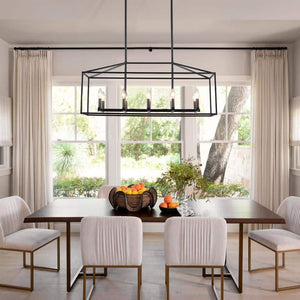 38 in. 10 - Light Black Rectangle Candle Chandelier Industrial Linear Dimmable Pendant for Dining Room, No Bulbs Included - Stu's Home Improvement Outlet