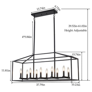 38 in. 10 - Light Black Rectangle Candle Chandelier Industrial Linear Dimmable Pendant for Dining Room, No Bulbs Included - Stu's Home Improvement Outlet