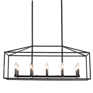 38 in. 10 - Light Black Rectangle Candle Chandelier Industrial Linear Dimmable Pendant for Dining Room, No Bulbs Included - Stu's Home Improvement Outlet