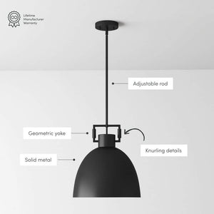 Leigh 48 in. Pendant Lighting Hanging Ceiling Light with Oversized Metal Shade and Adjustable Cord, Matte Black - Stu's Home Improvement Outlet