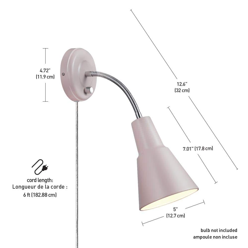 Sophie 1-Light Matte Rose Plug-In or Hardwire Wall Sconce