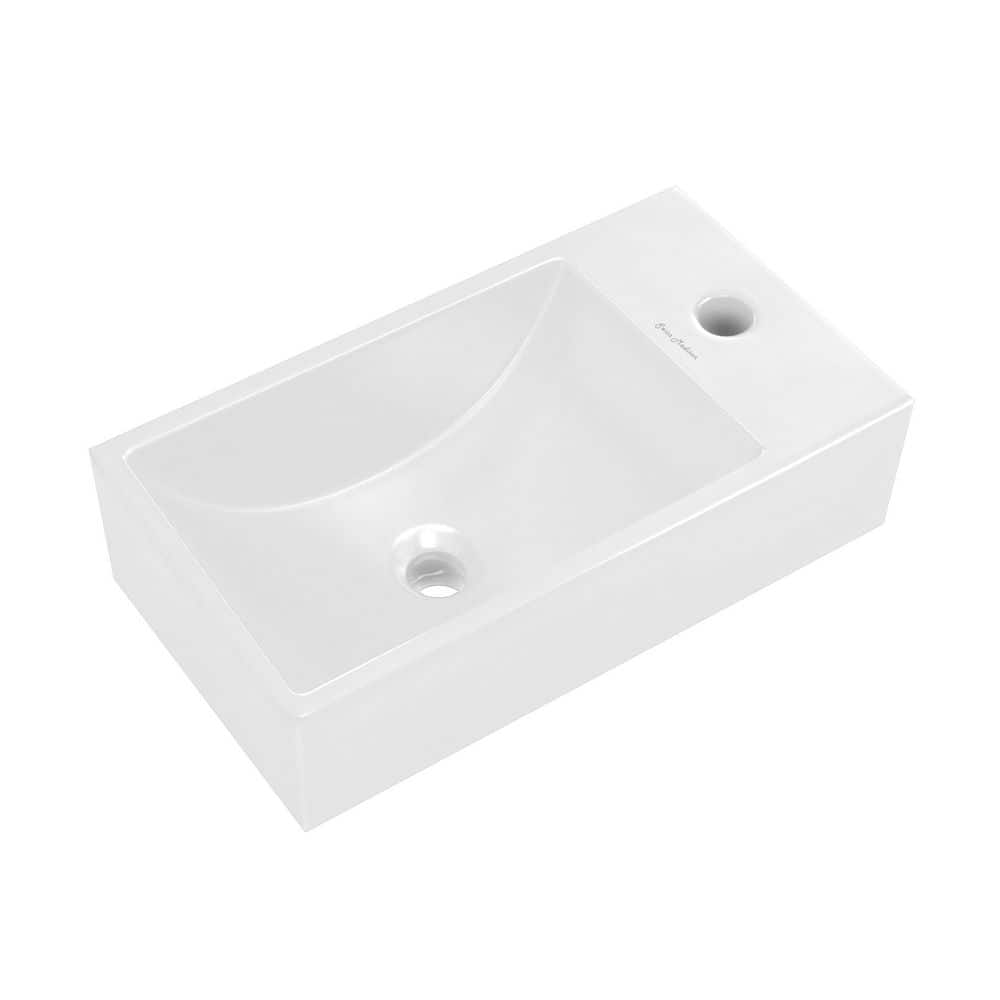 Lisse 16 in. Concrete Composite Rectangle Wall-Mounted Sink With 4 in. Basin Right Side Faucet Mount in Matte White