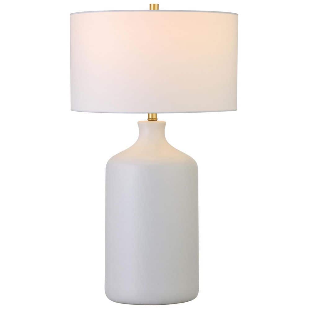 Sloane 29 in. Matte White/White Ceramic Table Lamp with Fabric Shade