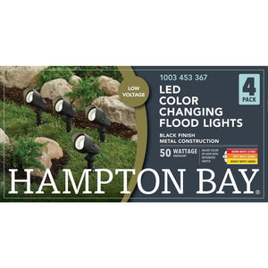Hampton Bay Low Voltage Black Hardwired CCT Change Integrated LED Landscape Flood Light with Adjustable Lamp Head (4 - Pack) - Stu's Home Improvement Outlet