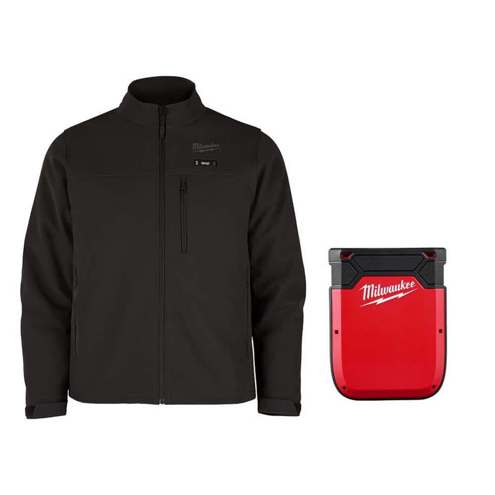 Men's Large M12 12V Lithium-Ion Cordless TOUGHSHELL Black Heated Jacket w 3.0 Ah Battery and Power Source w/ App Control