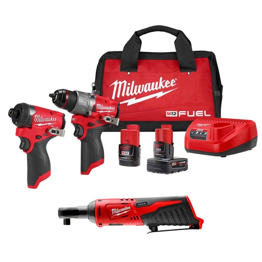 M12 FUEL 12-Volt Li-Ion Brushless Cordless Hammer Drill and Impact Driver Combo Kit (2-Tool) with M12 3/8 in. Ratchet