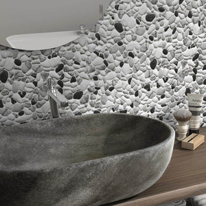 Pebble Black & White 6 in. x 6 in. x 0.4 in. Mosaic Tile Recycled Glass Marble Looks Floor and Wall Tile (0.25 sq. ft.) - Stu's Home Improvement Outlet
