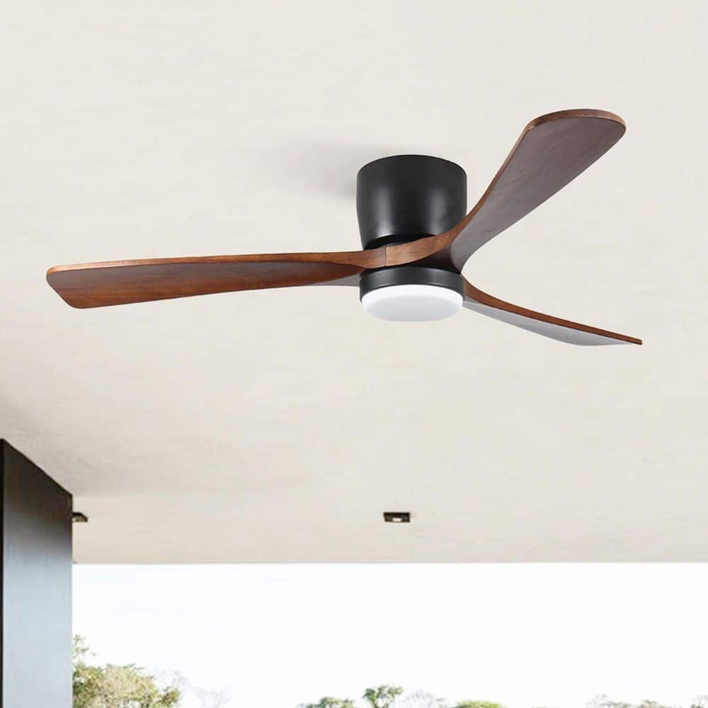 Blade Span 42 in. Indoor Black Modern Flush Mount Ceiling Fan with LED Light Bulbs with Remote Control - Stu's Home Improvement Outlet