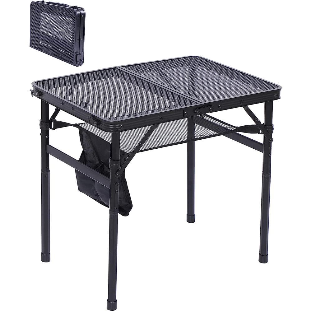 Table for Grill, 23.7 in. Camping Table, Power-Coated Steel Rectangular Picnic Tables, Adjustable Height, Mesh Bag