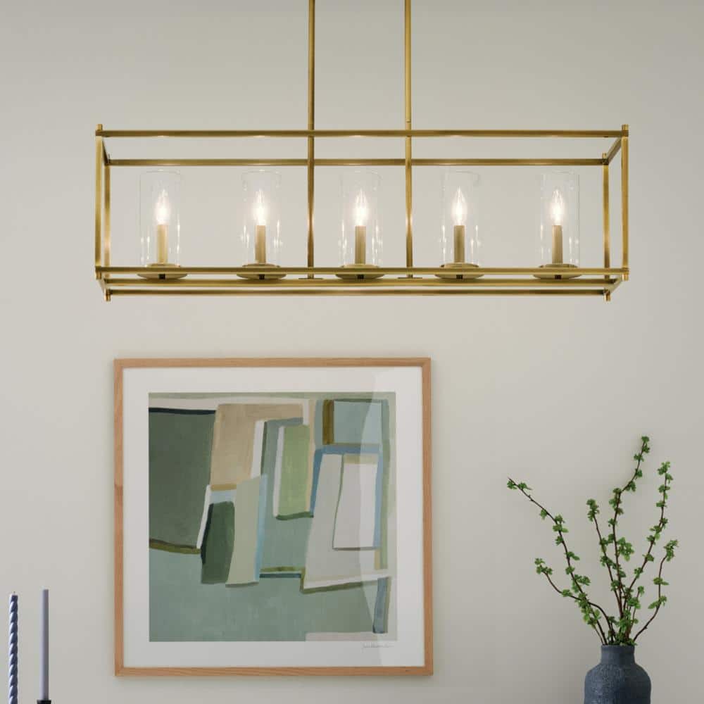 Crosby 41.5 in. 5 - Light Natural Brass Contemporary Candlestick Linear Chandelier for Dining Room - Stu's Home Improvement Outlet