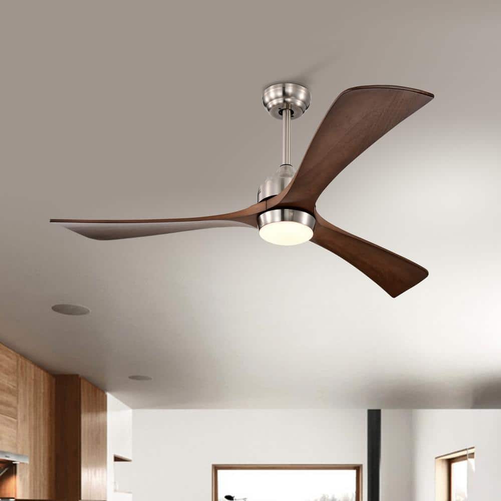 52 in. LED Modern Indoor Nickel Walnut Quiet Reversible Ceiling Fan with Lights Remote Control and 6 Speed Levels - Stu's Home Improvement Outlet
