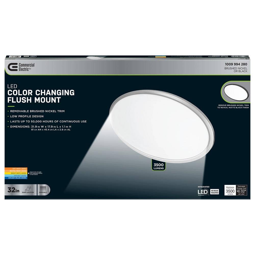 32 in. W Oval Black Plus Nickel Trim Ring Integrated LED 3500 Lumens Dim Flat Panel Flush Mount Light, Selectable 5CCT - Stu's Home Improvement Outlet