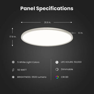 32 in. W Oval Black Plus Nickel Trim Ring Integrated LED 3500 Lumens Dim Flat Panel Flush Mount Light, Selectable 5CCT - Stu's Home Improvement Outlet