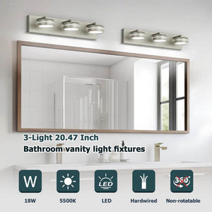 JUSHENG 20.47 in. 3 - Light Nickel LED Bathroom Vanity Light with Dimmable 5500K Light - Stu's Home Improvement Outlet