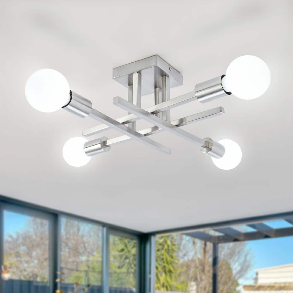 18.11 in. 4-Light Modern Sliver Nickel Semi- Flush Mount for Corridor Bedroom with No Bulbs Included