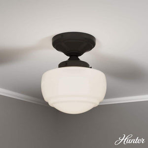 Saddle Creek 6.75 in. 1 - Light Noble Bronze Semi - Flush Mount with Cased White Glass Shade - Stu's Home Improvement Outlet