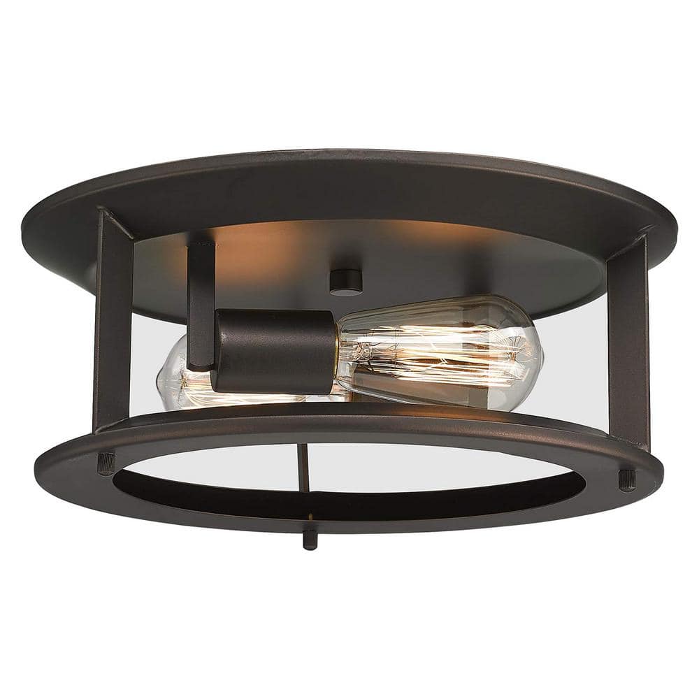 12.6 in. 2 - Light Oil Rubbed Bronze Flush Mount with Metal Shade and No Bulbs Included - Stu's Home Improvement Outlet