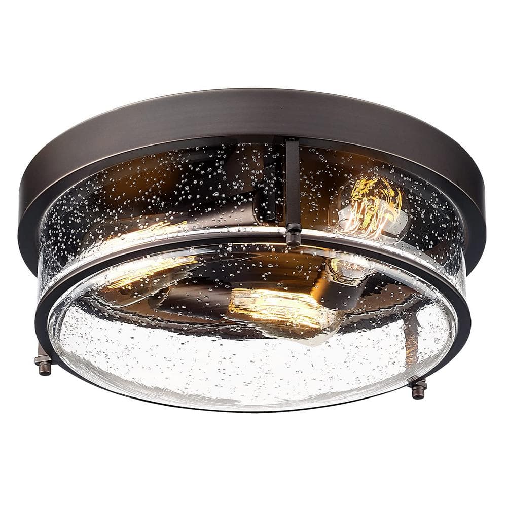 15 in. 2 - Light Oil Rubbed Bronze Flush Mount with Seed Glass Shade and No Bulbs Included - Stu's Home Improvement Outlet