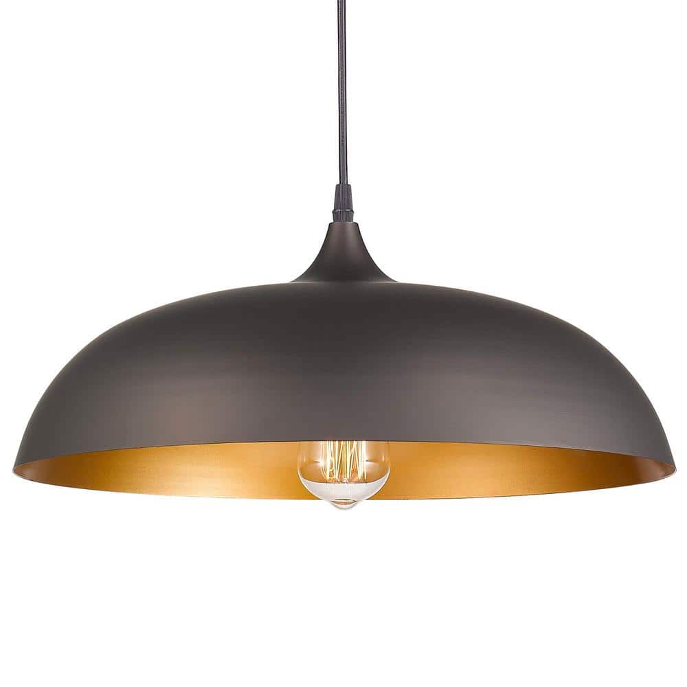 Farmhouse 60 - Watt 1 - Light Oil Rubbed Bronze Shaded Pendant Light Hanging Light with Metal Shade, No Bulbs Included - Stu's Home Improvement Outlet