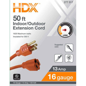 50 ft. 16/3 Light Duty Indoor/Outdoor Extension Cord, Orange - Stu's Home Improvement Outlet
