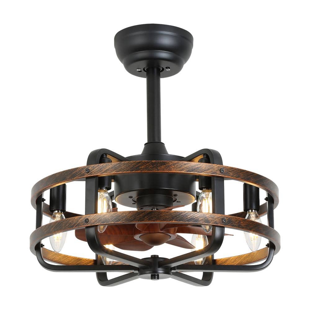 19.68 in. Indoor Black Retro Industrial Caged 6 - Speed Ceiling Fan with Remote and Reversible Motor, No Bulbs Included - Stu's Home Improvement Outlet