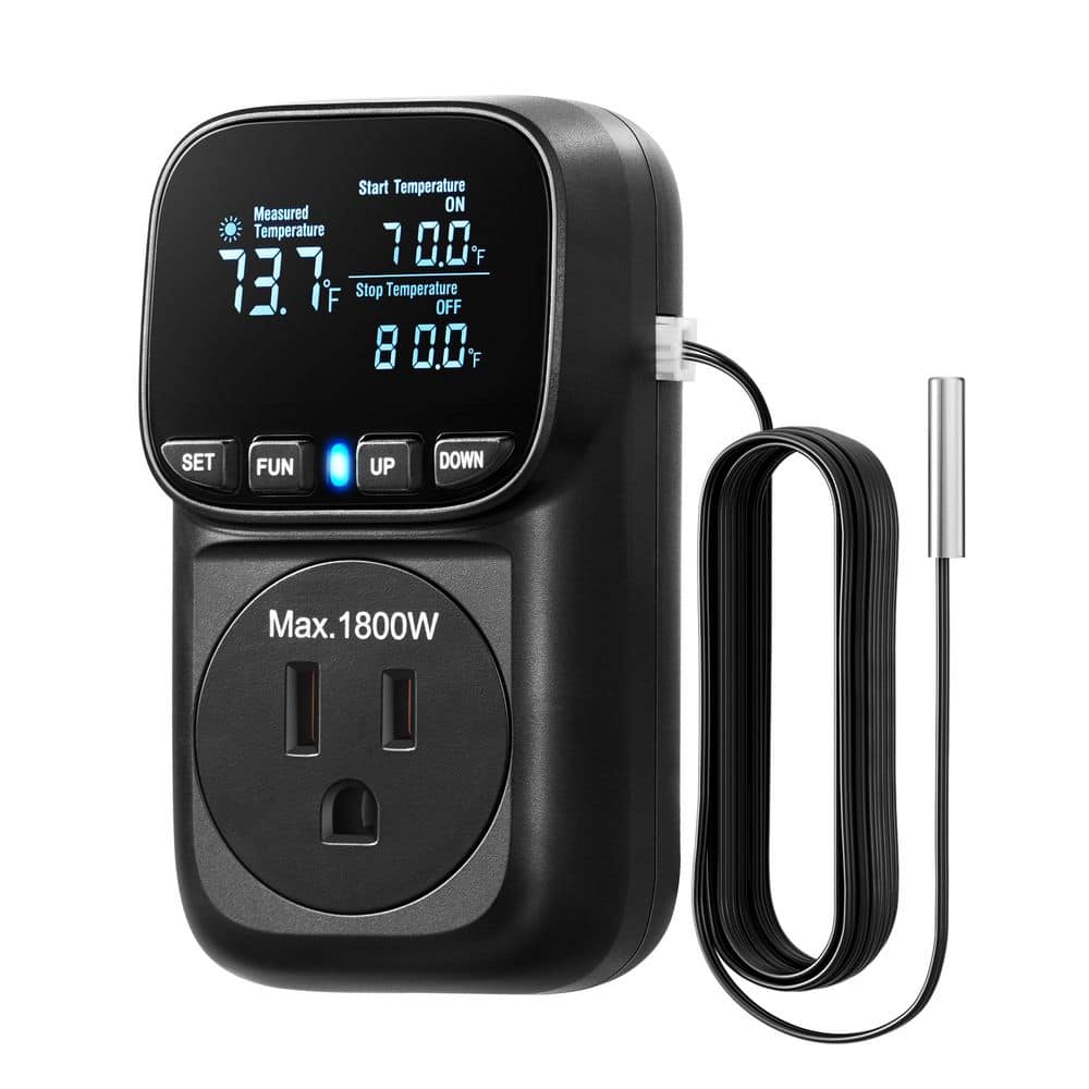 15 Amp 120 Volt 1440 Min Countdown Indoor Plug-In Digital Temperature Controller Programmable Smart Timer-Black