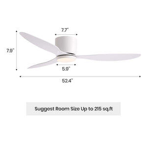 52 in. Smart Indoor White Low Profile 3 Blades Ceiling Fans with Dimmable Led Lights with Remote Included - Stu's Home Improvement Outlet