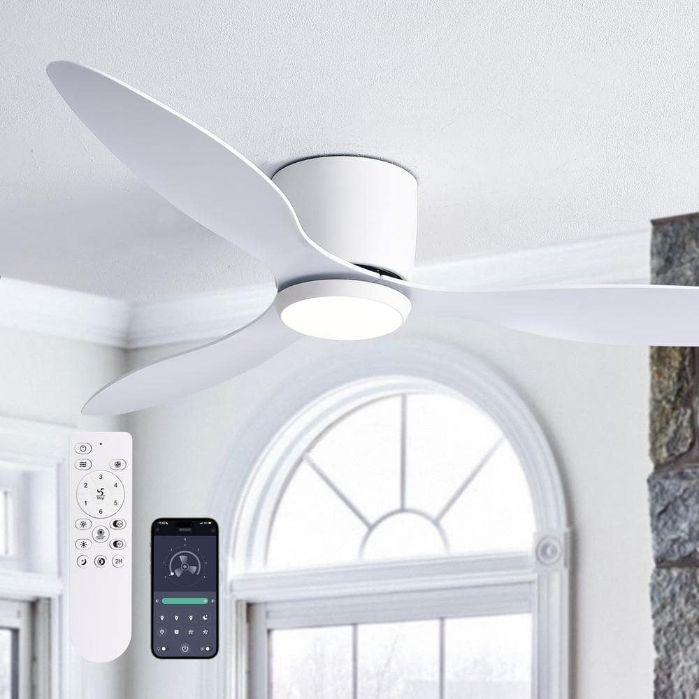 52 in. Smart Indoor White Low Profile 3 Blades Ceiling Fans with Dimmable Led Lights with Remote Included - Stu's Home Improvement Outlet