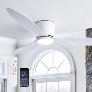 52 in. Smart Indoor White Low Profile 3 Blades Ceiling Fans with Dimmable Led Lights with Remote Included - Stu's Home Improvement Outlet