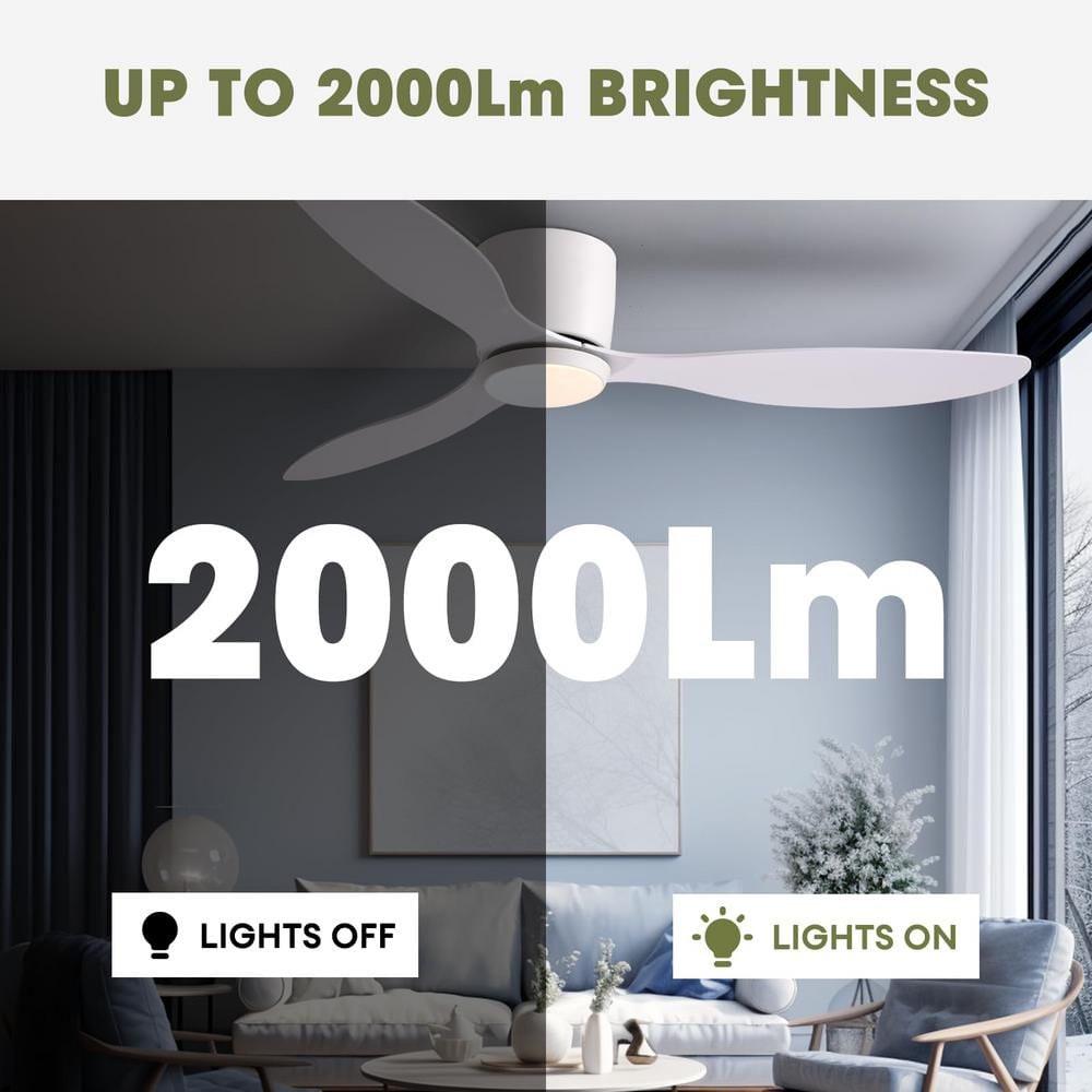 52 in. Smart Indoor White Low Profile 3 Blades Ceiling Fans with Dimmable Led Lights with Remote Included - Stu's Home Improvement Outlet