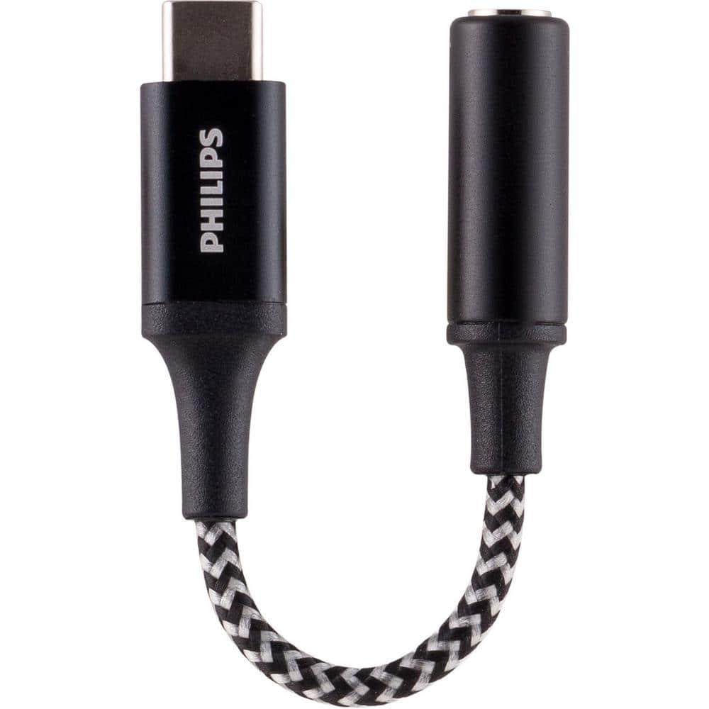 Philips 4 in. USB-C to 3.5mm Audio Auxilary Adapter in Black