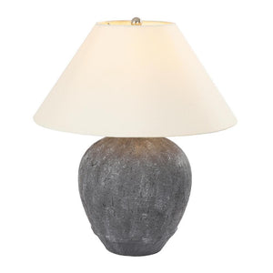 21.65 in. Dark Gray Ceramic Table Lamp Set and with White Fabric Bell Shade (Set of 2) - Stu's Home Improvement Outlet