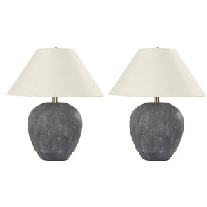 21.65 in. Dark Gray Ceramic Table Lamp Set and with White Fabric Bell Shade (Set of 2) - Stu's Home Improvement Outlet