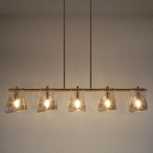 41.5 in. 5 - Light Plated Brass Linear Island Chandelier with Geometric Gray Glass, Modern Dining Room Kitchen Pendant - Stu's Home Improvement Outlet
