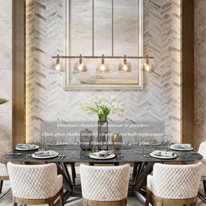41.5 in. 5 - Light Plated Brass Linear Island Chandelier with Geometric Gray Glass, Modern Dining Room Kitchen Pendant - Stu's Home Improvement Outlet