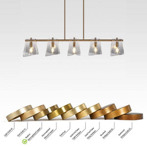 41.5 in. 5 - Light Plated Brass Linear Island Chandelier with Geometric Gray Glass, Modern Dining Room Kitchen Pendant - Stu's Home Improvement Outlet