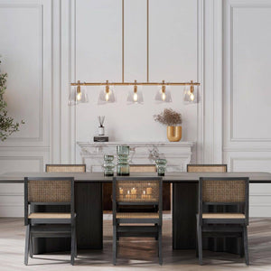 41.5 in. 5 - Light Plated Brass Linear Island Chandelier with Geometric Gray Glass, Modern Dining Room Kitchen Pendant - Stu's Home Improvement Outlet