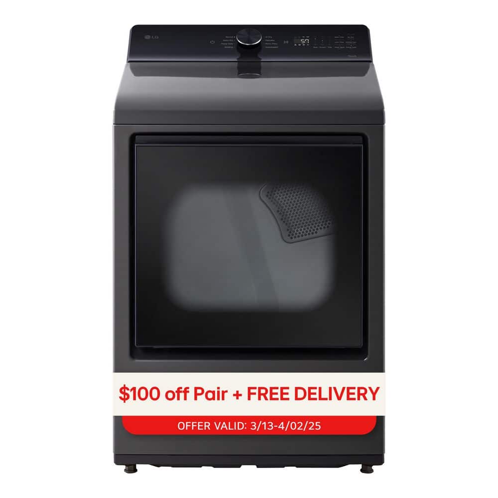 LG7.3 cu. ft. Vented Gas Dryer with Wi-fi, Easy Load, AI Sensor Dry in Platinum Black (DLG8201L)