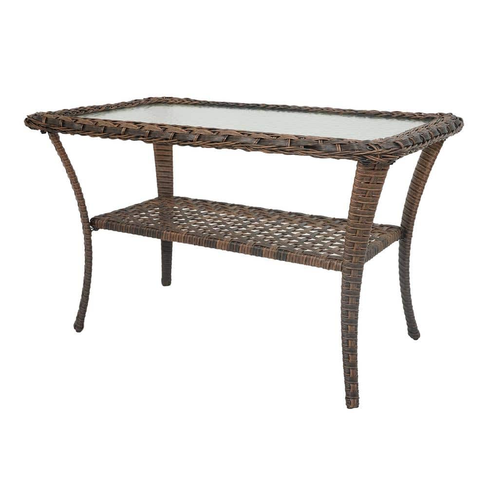 Flat Armrest Series Brown Rectangle Wicker Outdoor Length Glass Side Table - Stu's Home Improvement Outlet