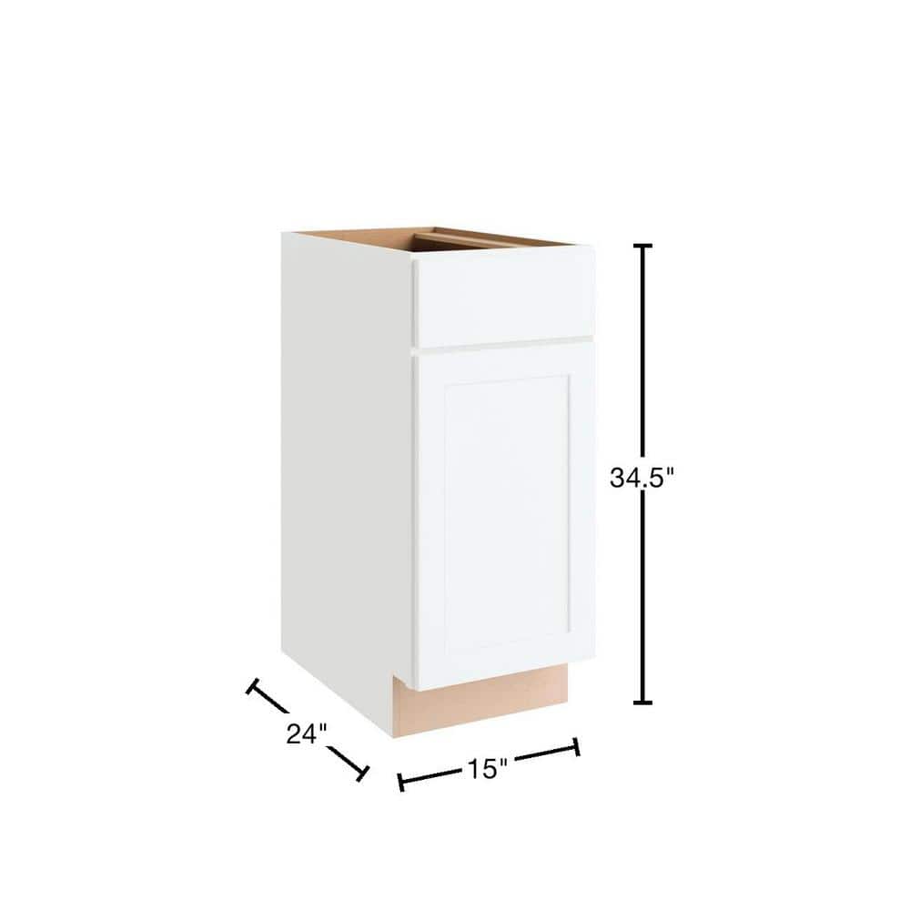 Courtland 15 in. W x 24 in. D x 34.5 in. H Assembled Shaker Base Kitchen Cabinet in Polar White