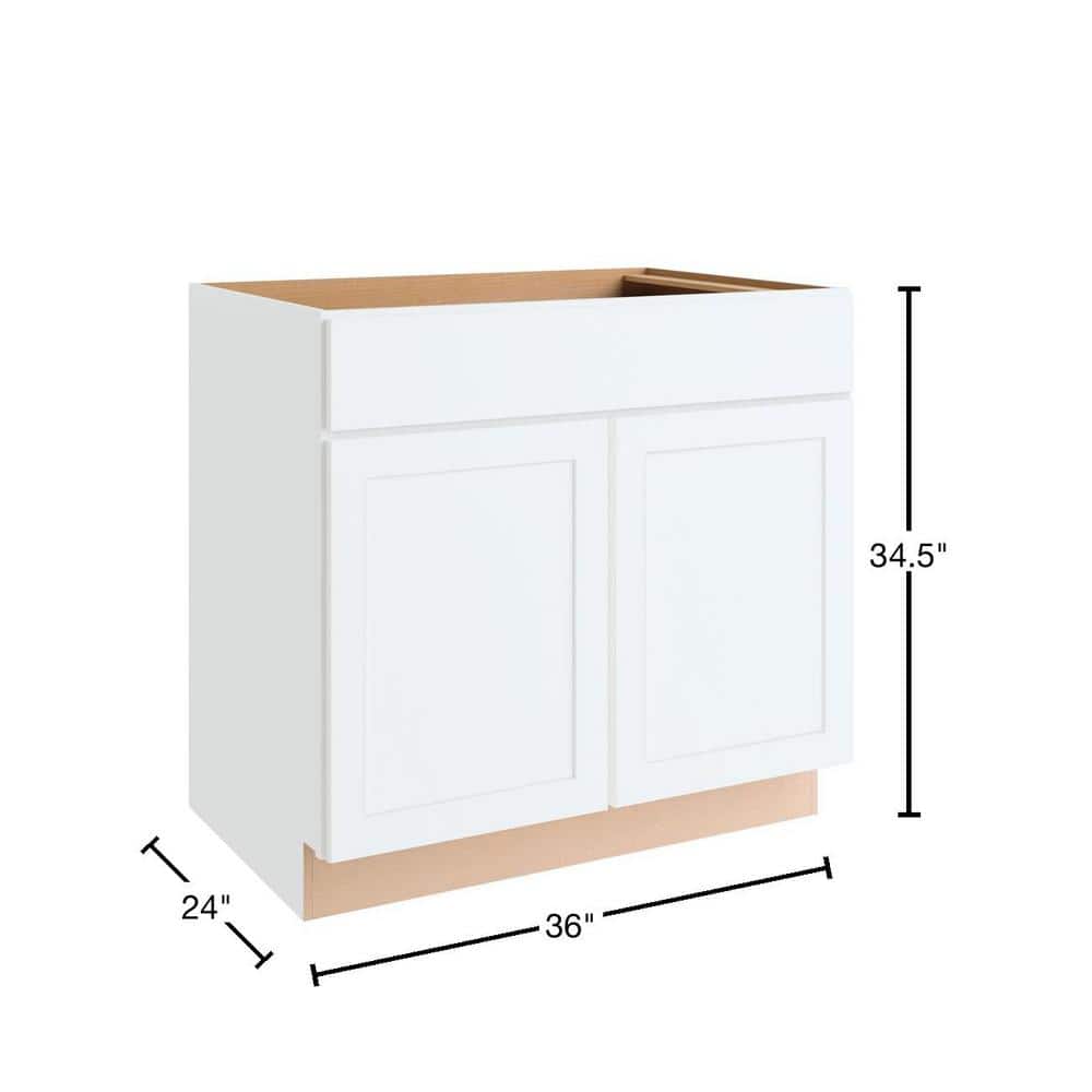 Courtland 36 in. W x 24 in. D x 34.5 in. H Assembled Shaker Sink Base Kitchen Cabinet in Polar White