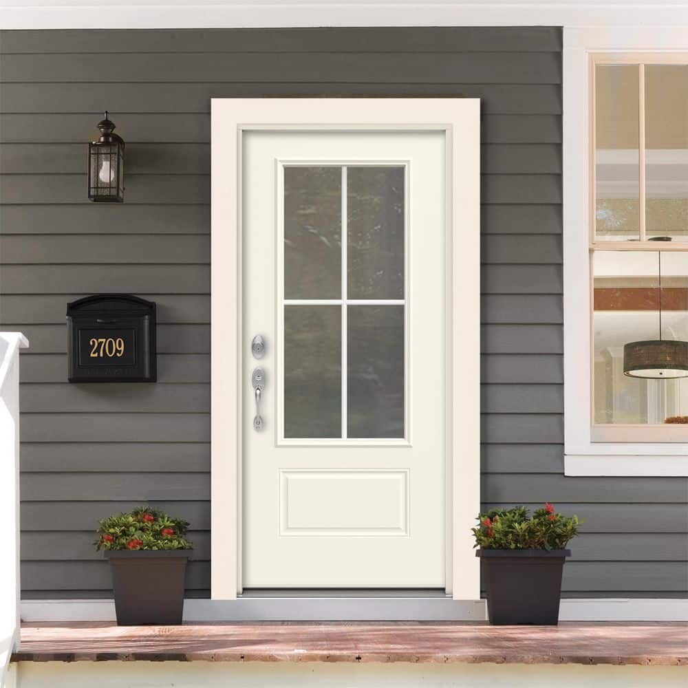 36 in. x 80 in. 1 Panel Right-Hand/Inswing 3/4 Lite Clear Glass Primed Steel Prehung Front Door