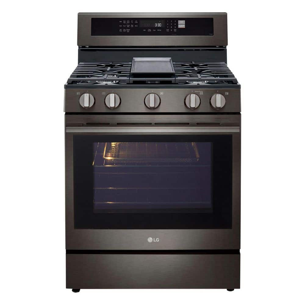 30 in. 5 Burners Freestanding Gas Range in Black Stainless Steel with Air Fry, ProBake Convection, InstaView (LRGN6325Z)