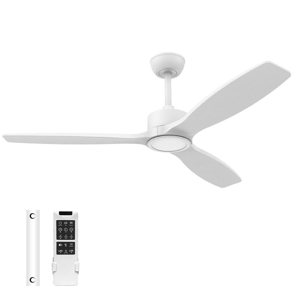 52 in. Modern Wood Indoor/Outdoor White Ceiling Fan, Quiet DC Motor, with Dimmable LED Lights and Remote Control