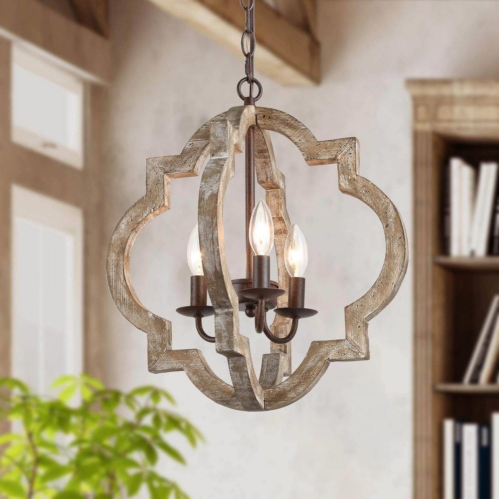 Farmhouse Rustic Bronze Weathered Wood Chandelier 16 in. 3 - Light Dining Room Island Candlestick Chandelier Pendant Light - Stu's Home Improvement Outlet