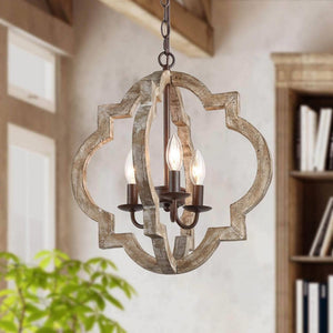 Farmhouse Rustic Bronze Weathered Wood Chandelier 16 in. 3 - Light Dining Room Island Candlestick Chandelier Pendant Light - Stu's Home Improvement Outlet