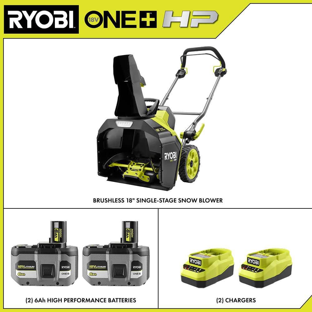 18V HP Brushless 18 in. Single - Stage Cordless Electric Snow Blower with (2) 6.0 Ah Batteries and Chargers - Stu's Home Improvement Outlet